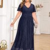 Plus Size Maxi Formal Dress Sparkly V-Neck A-line Ruffle Sleeves Evening Gown Cocktail Prom Lace