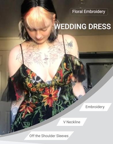 Floral Embroidery Wedding Dress for Bride A Line Long Tulle Boho Could Shoulder Sleeves Outdoor Country Gowns