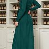Womens Long Sleeve V-Neck High Slit Cocktail Evening Gown Maxi Dress