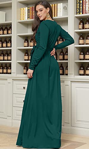 Womens Long Sleeve V-Neck High Slit Cocktail Evening Gown Maxi Dress