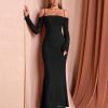 Women's Fall Wedding Guest Dresses Long Sleeve Spaghetti Strap Mesh Ruched Bodycon Maxi Formal Dress