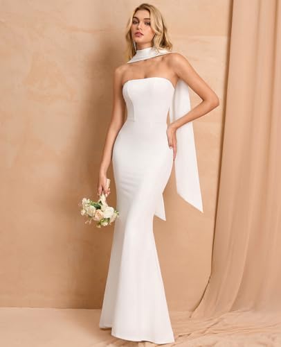 Women's Bodycon Formal Wedding Guest Maxi Dresses with Scarf Summer Strapless Elegant Cocktail Party Dress 2025