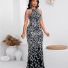 Women Sexy Elegant Sequin Tassel Off Shoulder Halter Bodycon Maxi Dress Party Evening Gown Formal Dress