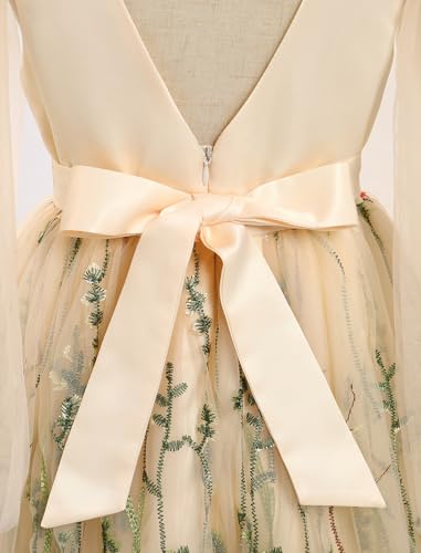 Flower Girl Maxi Dress Wedding Formal Bridesmaid Floral Embroidered Tulle Skirt Princess Pageant First Communion Gown