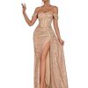 Evening Gowns Formal Dresses for Women Sequin Tulle Wedding Guest Cocktail Party Sexy Off Shoulder Floor Length Prom Dress