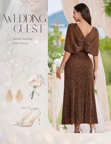Sequin Formal Mother of The Bride Dress Cocktail Evening Wedding Dresses with Shawl