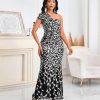 Women Sexy Sequin One Shoulder Mermaid Formal Party Cocktail Gowns Bodycon Evening Maxi Dress