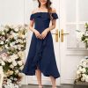 Women Off Shoulder Fall Wedding Guest Dress High Low Ruffle Chiffon Formal Dresses for Bridesmaid