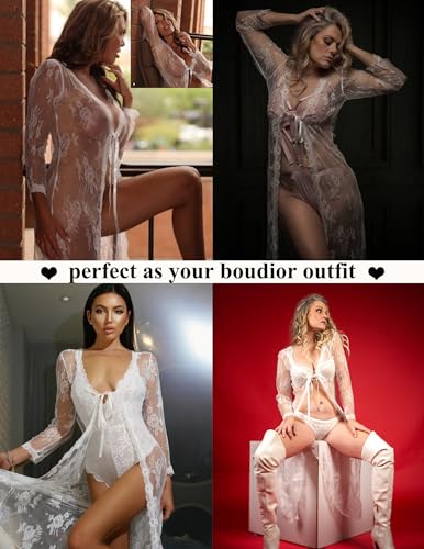 Sexy Lace Robe for Women Lingerie Bridal Lace Babydoll Robe Lingerie Sheer Wedding Gown