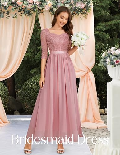 Women's Formal Dress Mother of The Bride Dress 3/4 Sleeve Wedding Guest Dress Maxi Evening Gown