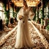 Women Boho Strap Lace Wedding Dress Long Sleeves Dress A-Line Bridal Gown with Adjustable Straps Formal Dress for Engatement
