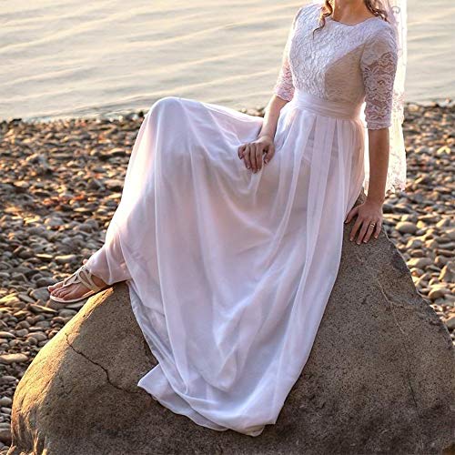Women's Elegant Lace Beach Wedding Dresses for Bride 2023 with Sleeves Wedding Bridal Gowns Style01