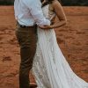 Boho Lace Wedding Dresses for Bride Spaghetti Strap Sweetheart A Line Sleeveless Courthouse Bridal Gowns