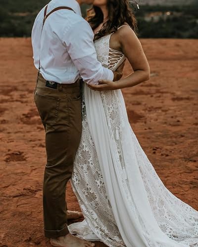 Boho Lace Wedding Dresses for Bride Spaghetti Strap Sweetheart A Line Sleeveless Courthouse Bridal Gowns