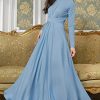 Womens Long Sleeve Flowy Empire Waist Fall Winter Party Gown