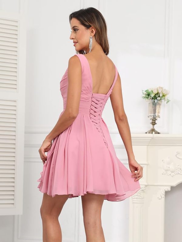 Short Bridesmaid Dresses for Women Sleeveless Pleated Chiffon V Neck A Line Knee Length Formal Evening Party Gowns