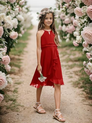 Kids A-Line Halter Neck Chiffon Junior Bridesmaid Dresses Fancy Girl Dress Wedding Elegant Party Gown 5-14 Years