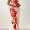 Womens Summer Dresses 2025 Elegant Spaghetti Straps Evening Gown Floral Print Bodycon Maxi Mesh Sundress