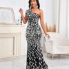 Women Sexy Sequin One Shoulder Mermaid Formal Party Cocktail Gowns Bodycon Evening Maxi Dress