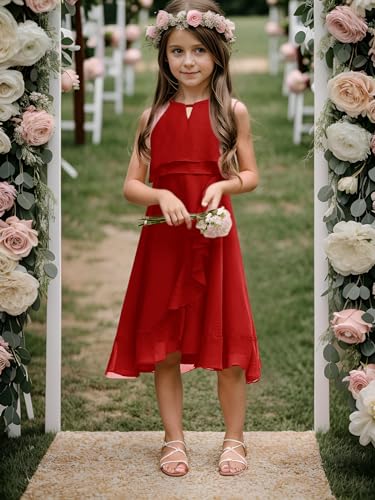 Kids A-Line Halter Neck Chiffon Junior Bridesmaid Dresses Fancy Girl Dress Wedding Elegant Party Gown 5-14 Years
