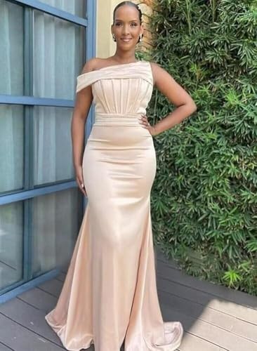Satin One Shoulder Bridesmaid Dresses for Women Long Corset Prom Dress Mermaid Formal Evening Gown BD709