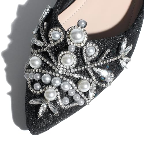 Women's Chunky Heel Comfortable Work Shoes Rhinestones Pearl Dress Wedding Pumps for Women - 1.18Inches Height