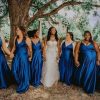 Bridesmaid Dresses with Slit Satin A Line Spaghetti Strap Formal Prom Evening Party Gown with Pocket 023