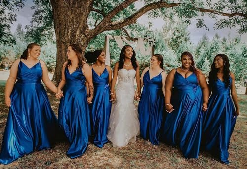 Bridesmaid Dresses with Slit Satin A Line Spaghetti Strap Formal Prom Evening Party Gown with Pocket 023