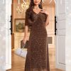 Sequin Formal Mother of The Bride Dress Cocktail Evening Wedding Dresses with Shawl
