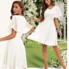 Women's Wedding Guest Dress Flutter Sleeves Cocktail Dresses Homecoming Dresses Lace Semi Formal Dress
