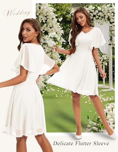 Women's Wedding Guest Dress Flutter Sleeves Cocktail Dresses Homecoming Dresses Lace Semi Formal Dress