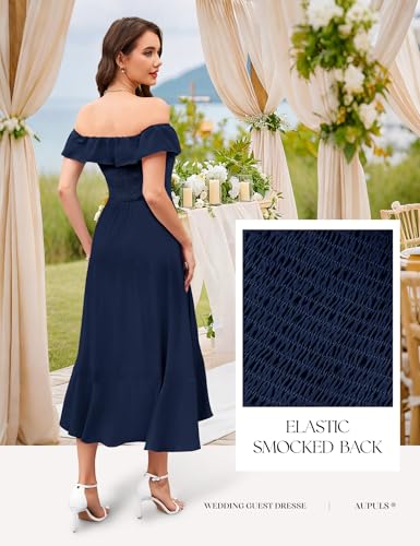 Women Off Shoulder Fall Wedding Guest Dress High Low Ruffle Chiffon Formal Dresses for Bridesmaid
