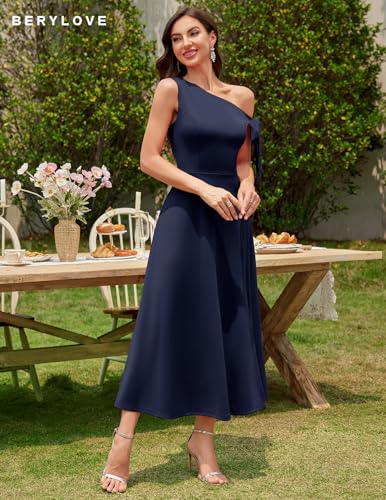 Women's Formal Elegant Wedding Guest Dresses One Shoulder A Line Maxi Cocktail Slit Dress