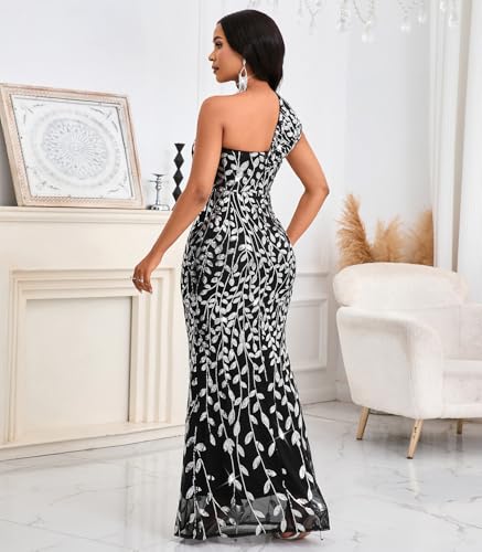 Women Sexy Sequin One Shoulder Mermaid Formal Party Cocktail Gowns Bodycon Evening Maxi Dress