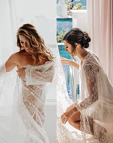 Women Sexy Long Lace Dress Sheer Gown See Through Lingerie Kimono Robe Swimsuit Cover Up