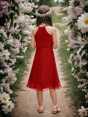 Kids A-Line Halter Neck Chiffon Junior Bridesmaid Dresses Fancy Girl Dress Wedding Elegant Party Gown 5-14 Years