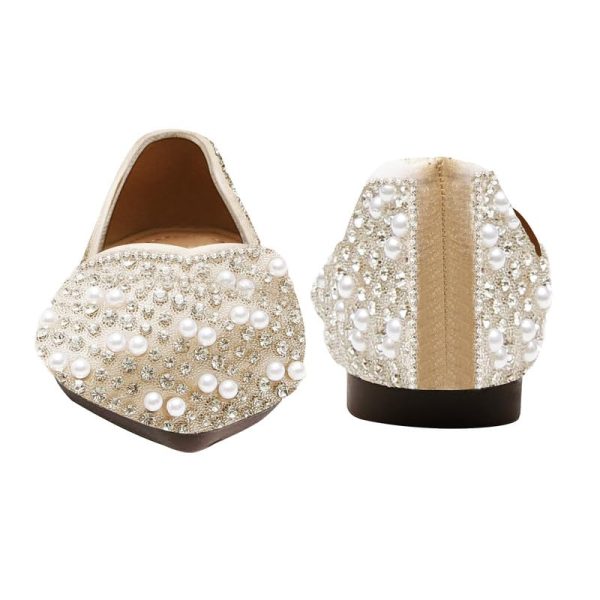 Women's Rhinestone Flats Fashion Pointed Toe Pearl Diamond Low Heel Dress Wedding Flats Work Business Casual Flats Shoes