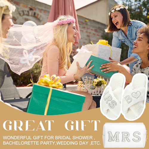 Personalized Initial Wedding Bride Slippers MRS Pearl Letter Makeup Bag Bridal Shower Gifts for Wedding Day (B)
