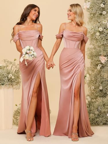 Elegant Off The Shoulder Satin Bridesmaid Dress Long Mermaid Corset Prom Dress for Women Formal Gown CY089
