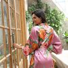 Womens Silk Kimono Robe Long Floral Bridesmaids Robe Satin Wedding Party Bridal Robe Dressing Gown Loungewear