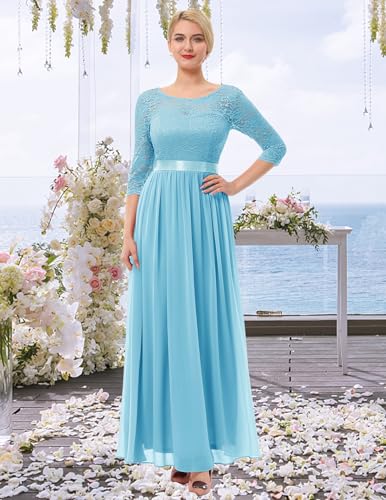 Women Long Sleeve Formal Party Dress Lace Wedding Guest Maxi Dresses Elegant Cocktail Evening Gowns