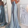 Satin Bridesmaid Dresses Strapless Prom Dresses Long Pleated Mermaid Formal Party Dress with Slit UU29