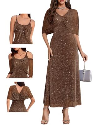 Sequin Formal Mother of The Bride Dress Cocktail Evening Wedding Dresses with Shawl