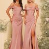 Long Satin Bridesmaid Dresses with Silt 2025 Mermaid Formal Dress PU070