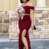 Women's Off Shoulder High Split Long Formal Party Dress Evening Gown