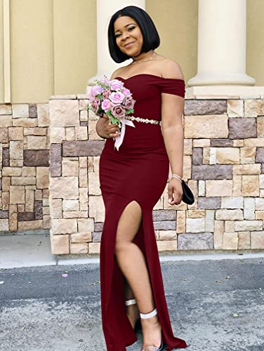 Women's Off Shoulder High Split Long Formal Party Dress Evening Gown