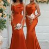 Satin One Shoulder Bridesmaid Dresses for Women Long Corset Prom Dress Mermaid Formal Evening Gown BD709