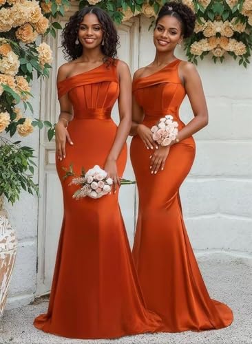 Satin One Shoulder Bridesmaid Dresses for Women Long Corset Prom Dress Mermaid Formal Evening Gown BD709