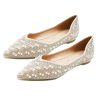 Women's Rhinestone Flats Fashion Pointed Toe Pearl Diamond Low Heel Dress Wedding Flats Work Business Casual Flats Shoes