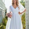 Women's Classic Chiffon Short Sleeve Pleated V-Neck Floor Length Bridesmaid Dresses 09890